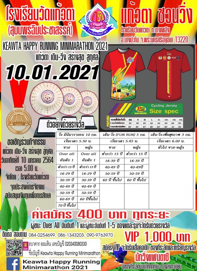 แก้วตา เดินวิ่ง สร้างสุข สู่กุศล หารายได้พัฒนาการศึกษาของโรงเรียน