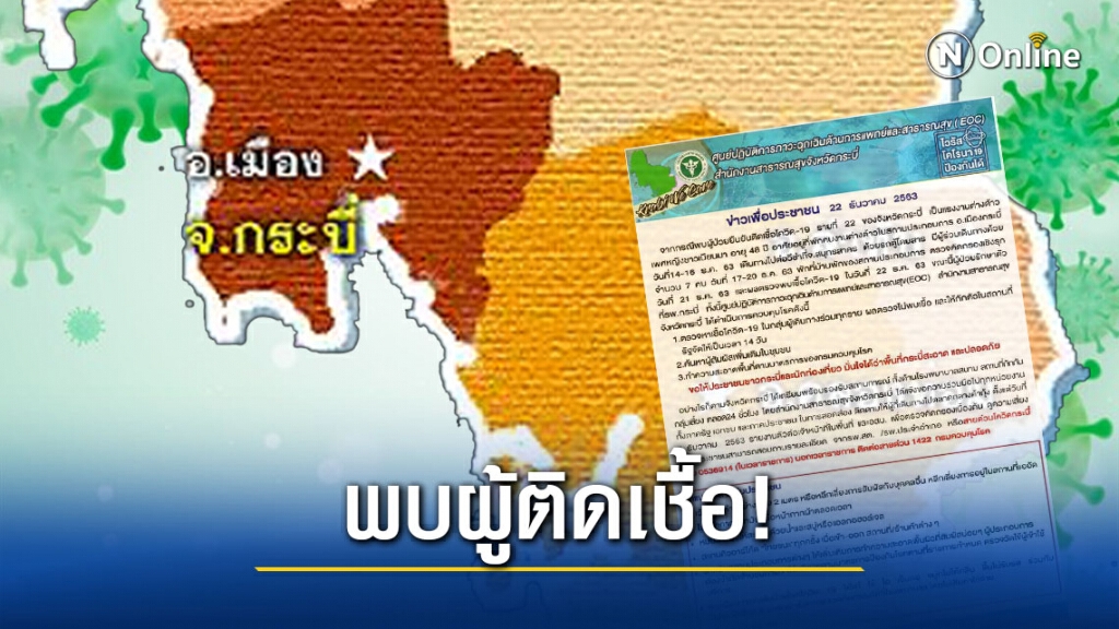 โควิดบุกใต้! "จ.กระบี่" พบผู้ติดเชื้อรายที่ 22 เผยไปต่อวีซ่าที่จ.สมุทรสาคร