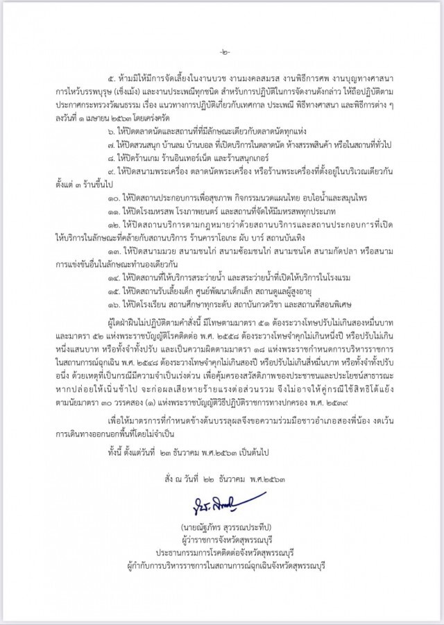 ผู้ว่าฯสุพรรณออกคำสั่ง "ล็อกดาวน์ อ.สองพี่น้อง" ถึง 3 ม.ค.