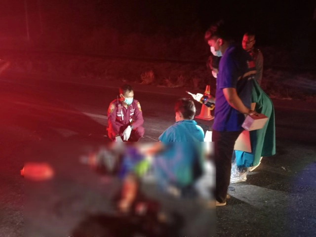 หนุ่มสาวชาวสมุทรสาครซิ่งบิ๊กไบค์คว่ำดับทั้งคู่