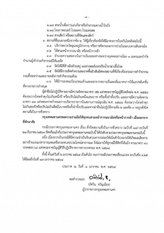 ด่วน!! ผู้ว่าฯอัศวิน ลงนามออกประกาศปิด 25 สถานที่ สกัดโควิด-19