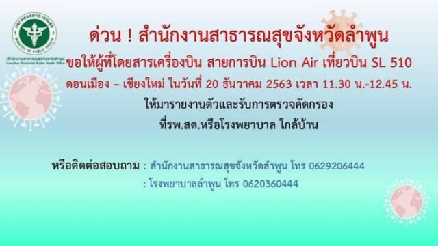 ลำพูนพบติดเชื้อ1รายยกระดับเป็นพื้นที่เฝ้าระวังสูง
