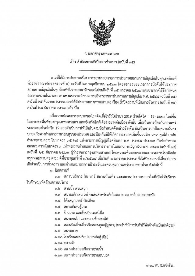 ด่วน!! ผู้ว่าฯอัศวิน ลงนามออกประกาศปิด 25 สถานที่ สกัดโควิด-19