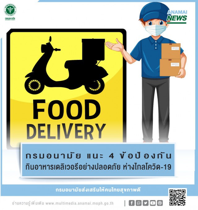 กรมอนามัย แนะ 4 ข้อป้องกัน สั่งอาหาร"เดลิเวอรี"ให้ห่างไกล'โควิด-19'