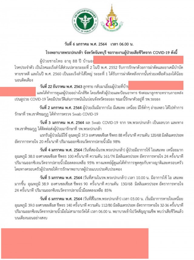 ดับอีก 1! ตาวัย 88 ติดโควิดเสียชีวิต เผยติดเชื้อจากลูกที่ไปบ่อนระยอง