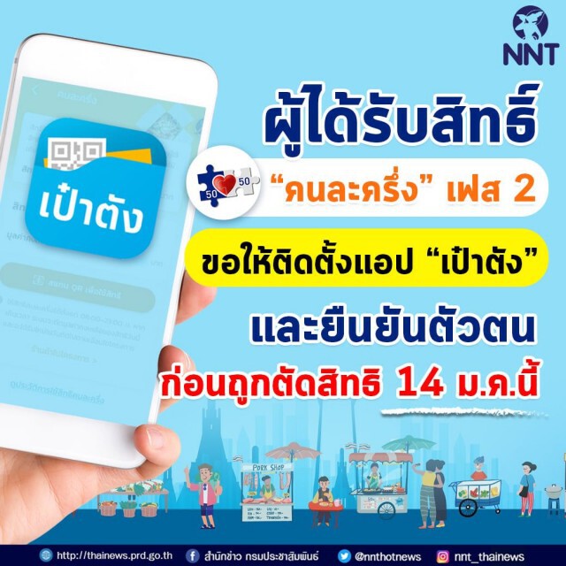 ระวังถูกตัดสิทธิ!! "คนละครึ่ง เฟส 2" รีบติดตั้งแอป "เป๋าตัง" ยืนยันตัวตน ก่อน 14 ม.ค. นี้