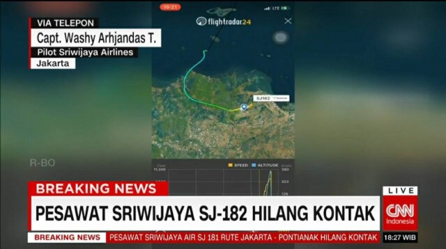 ด่วน!! สายการบินอินโดนีเซียขาดการติดต่อ หลังขึ้นบินจากจาการ์ตา จนหายไปจากเรดาห์