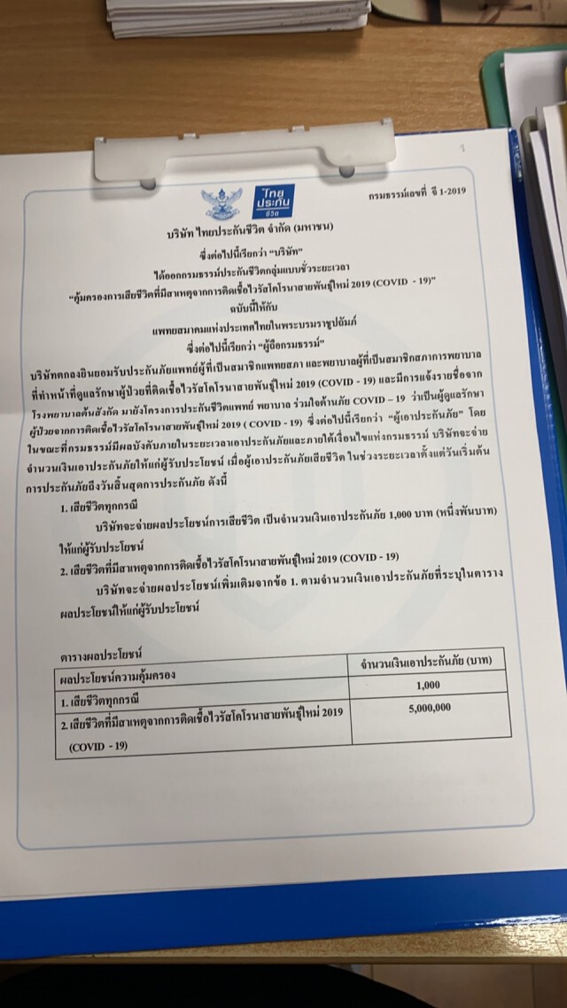 เตรียมต่อกรมธรรม์ดูแล "หมอ-พยาบาล" สู้โควิด