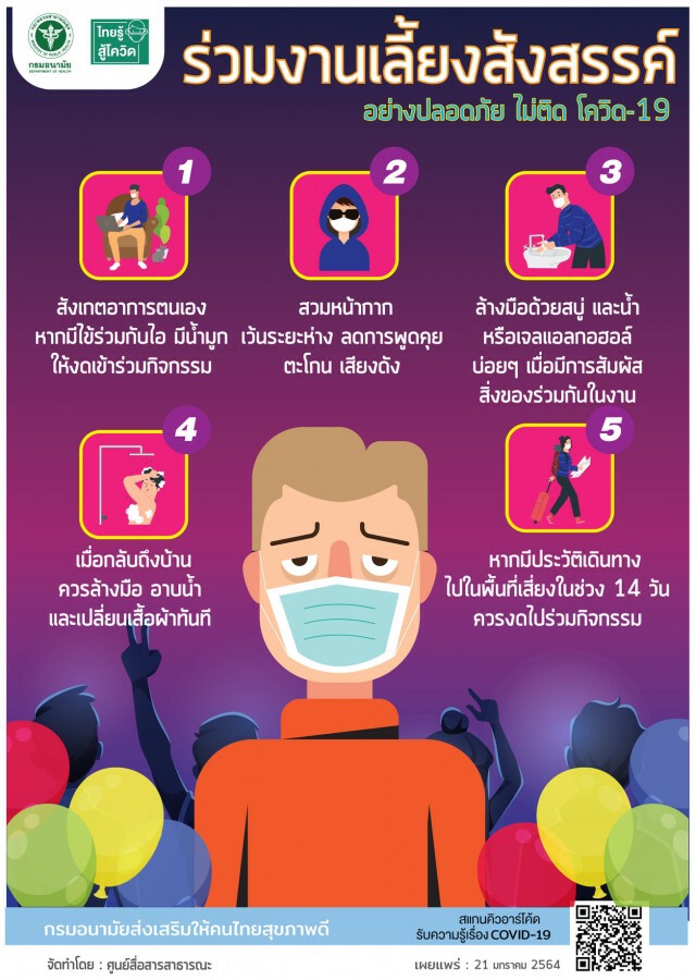 กรมอนามัย วอนคนไทยประเมินตนเองก่อนสังสรรค์ ป้องกันแพร่"โควิด"