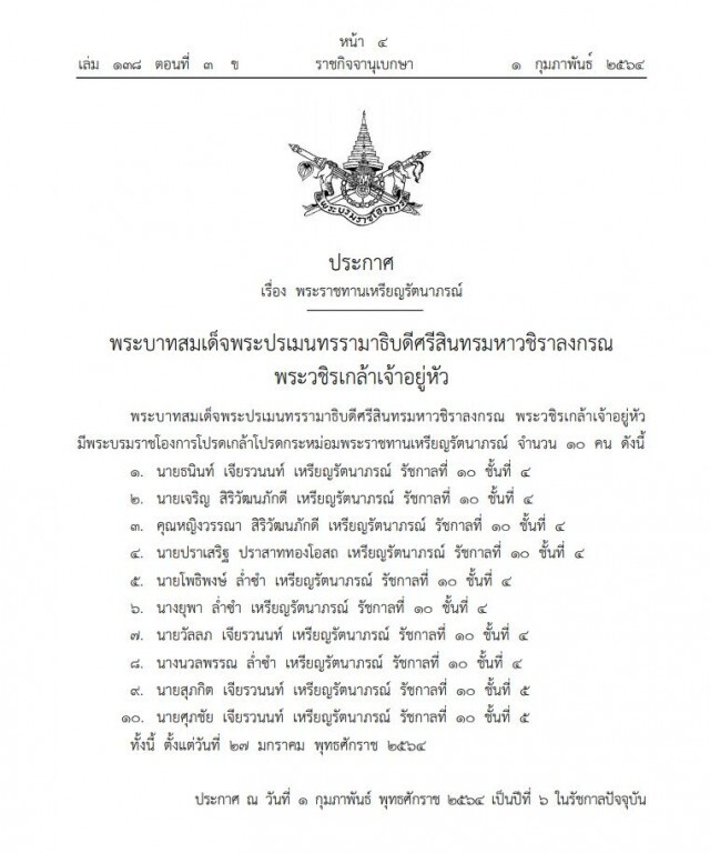 โปรดเกล้าฯ พระราชทานเหรียญรัตนาภรณ์ 10 นักธุรกิจดัง