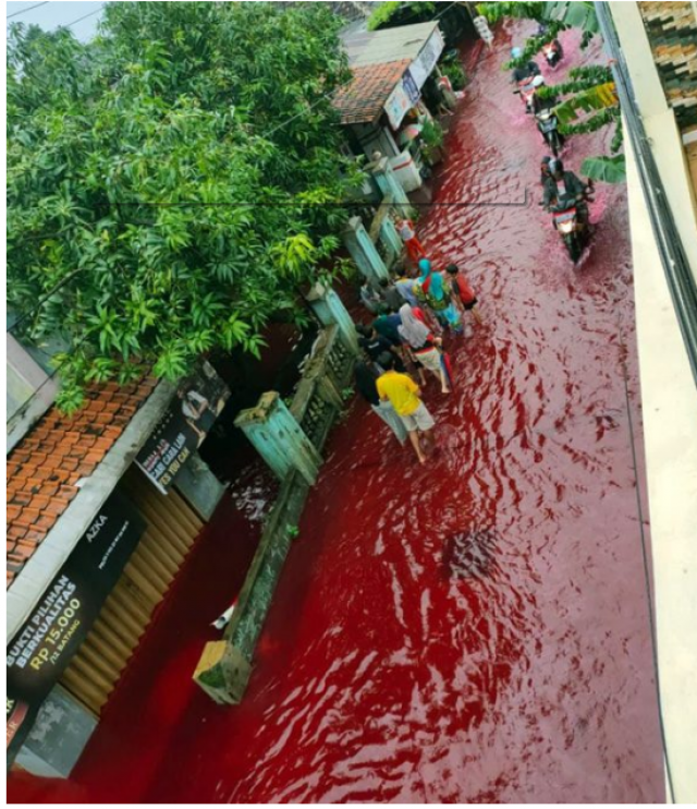 ชาวเน็ตอินโดตื่นตระหนก หลังเห็นภาพ 'สายน้ำสีเลือด' หวั่นอาจเป็นลางร้าย!!