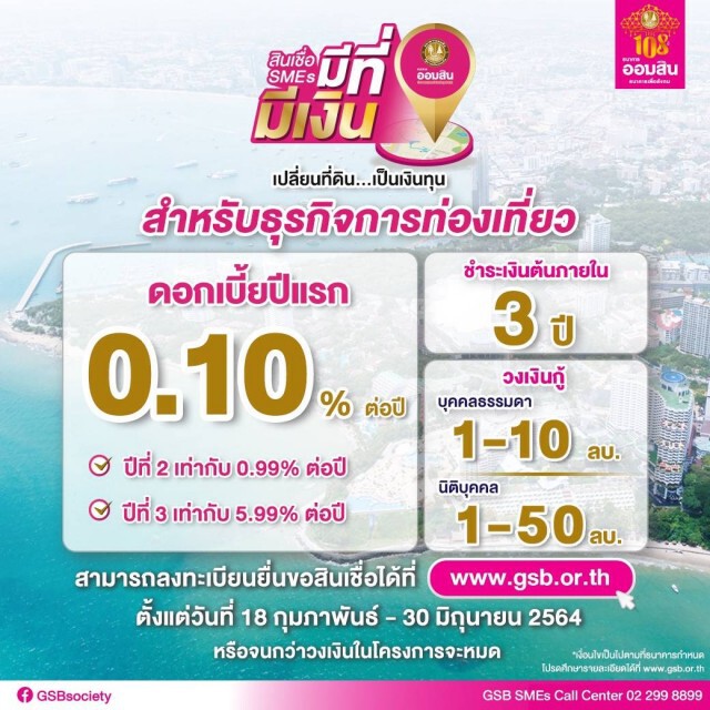 ออมสินปล่อยกู้ช่วยธุรกิจท่องเที่ยวหมื่นล้าน ดอกเบี้ย 0.1%