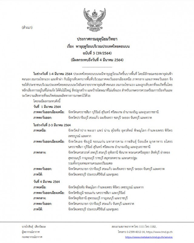 กรมอุตุฯ ประกาศฉบับ3 เตือน 13 จังหวัดระวังฝนฟ้าคะนอง จากพายุฤดูร้อน