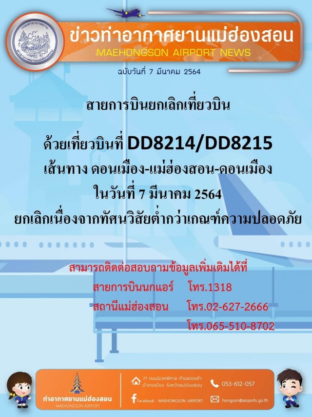 ผู้ว่าฯแม่ฮ่องสอนประชุมไฟป่าด่วน-นกแอร์ยกเลิกไฟล์บิน