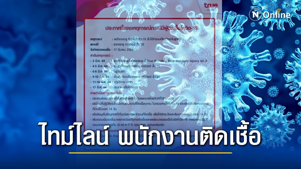 'ทรู' เปิดไทม์ไลน์ 'พนักงาน' ติดเชื้อโควิด-19 พบประวัติไปประชุมที่สยามสแควร์ - ตึกทรู ทาวเวอร์