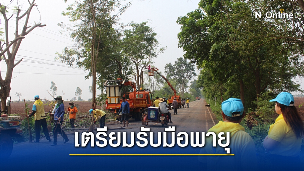 จิตอาสาช่วยกันตัดแต่งต้นไม้รับมือพายุฤดูร้อนพัดหักโค่น