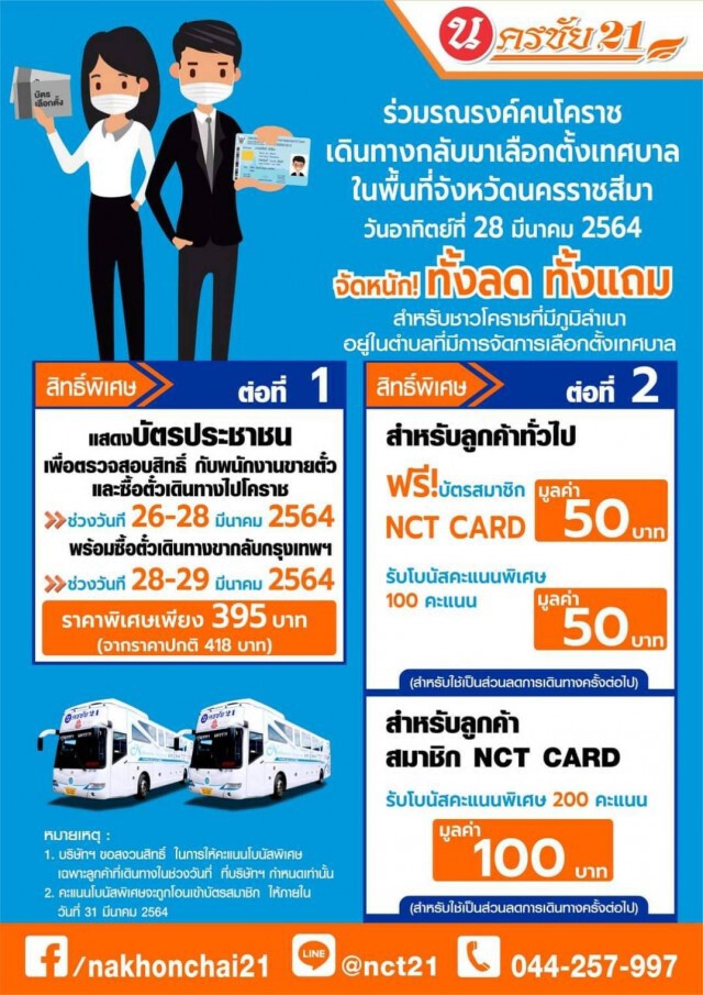 ปิ๊งไอเดียนครชัย 21จัดโปรฯลดค่าตั๋วกลับบ้านเลือกตั้งท้องถิ่น
