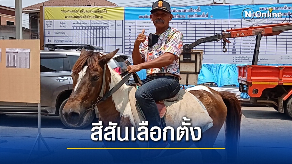 มาแล้ว ครูมวยชื่อดังขี่ม้าคู่ใจไปใช้สิทธิ์ สร้างสีสันเลือกตั้งเทศบาล มาแล้ว ครูมวยชื่อดังขี่ม้าคู่ใจไปใช้สิทธิ์ สร้างสีสันเลือกตั้งเทศบาล
