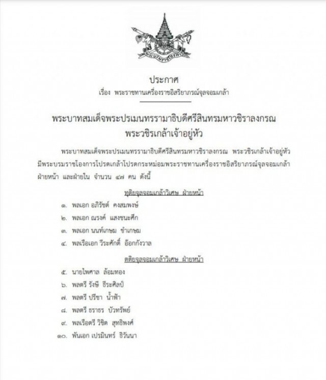 โปรดเกล้าฯ เครื่องราชฯจุลจอมเกล้า "พล.ต.หญิง สุทัตตาภักดิ์ บริรักษ์ภูมินทร์" และอีก 46 คน