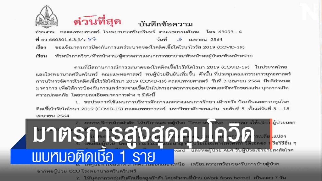 มข.ใช้มาตรการสูงสุดระดับ 5 คุมโควิด หลังพบหมอติดเชื้อ