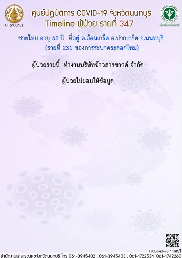 'สธ.นนทบุรี' จ่อฟันพ.ร.บ.โรคติดต่อ 'พนง.บริษัท-ขรก.' ติดโควิด ปกปิดไทม์ไลน์