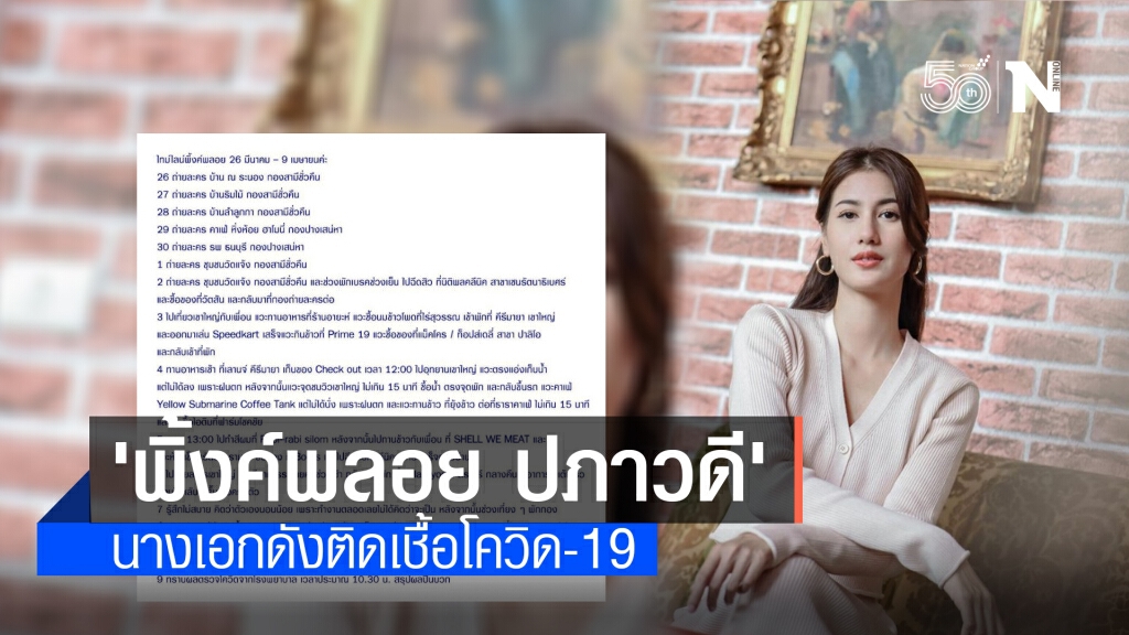 นางเอกดัง 'พิ้งค์พลอย ปภาวดี' ติดเชื้อโควิด-19