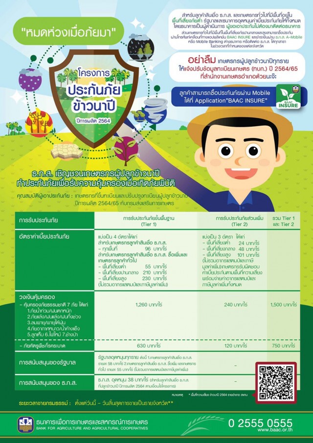 ธ.ก.ส. เปิดรับทำประกันภัยข้าวนาปีเป้า 46 ล้านไร่