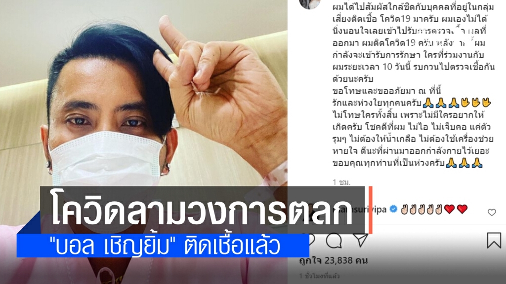 ลามไม่หยุด !! ตลกดัง "บอล เชิญยิ้ม" ประกาศตัวเองติดเชื้อโควิดเป็นรายล่าสุด เข้ารักษาในโรงหมอแล้ว ลามไม่หยุด !! ตลกดัง "บอล เชิญยิ้ม" ประกาศตัวเองติดเชื้อโควิดเป็นรายล่าสุด เข้ารักษาในโรงหมอแล้ว