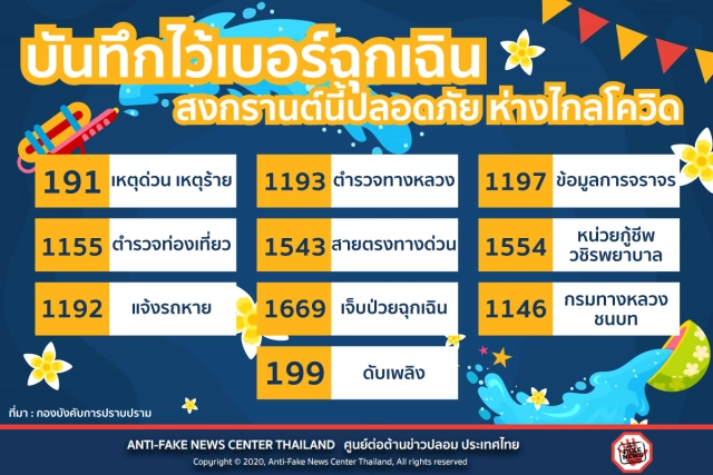 จดไว้เลย!! เบอร์ฉุกเฉิน สงกรานต์นี้ปลอดภัย ห่างไกลโควิด