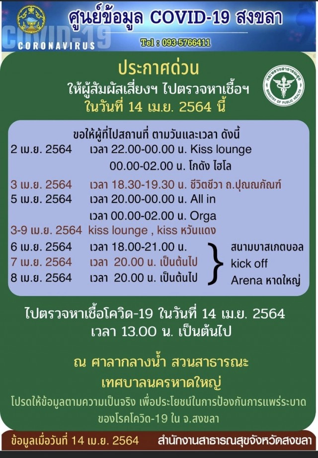 ตรวจด่วน นักเที่ยว "Kiss หวันแดง" หาดใหญ่เสี่ยงอีกเพียบ