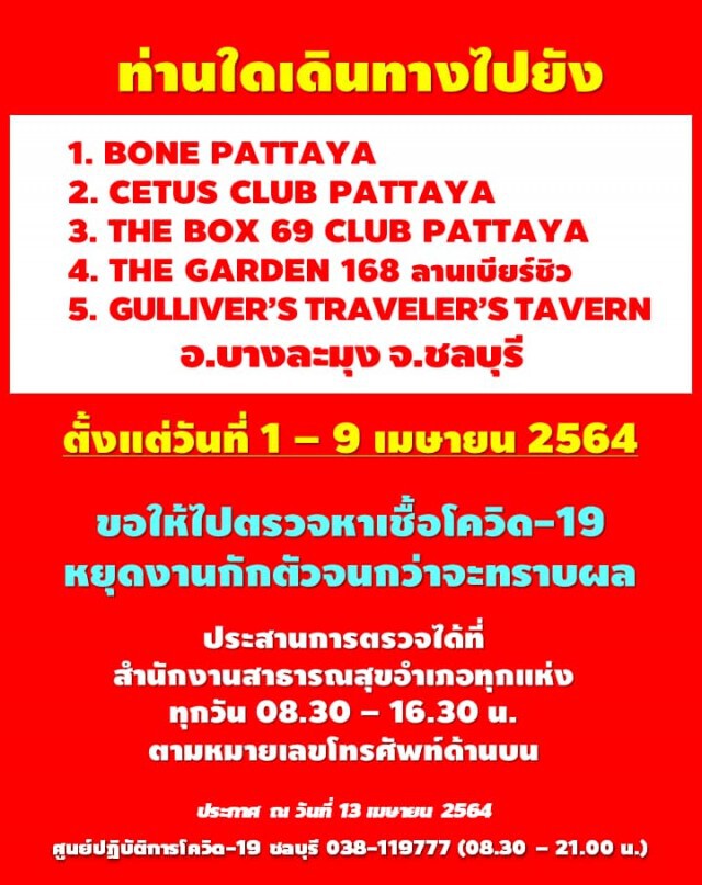 ชลบุรี พบผู้ติดเชื้อเพิ่ม 97 ราย ระบุ ผู้ป่วยระลอกใหม่ รักษาหายกลับบ้านแล้ว 1 ราย