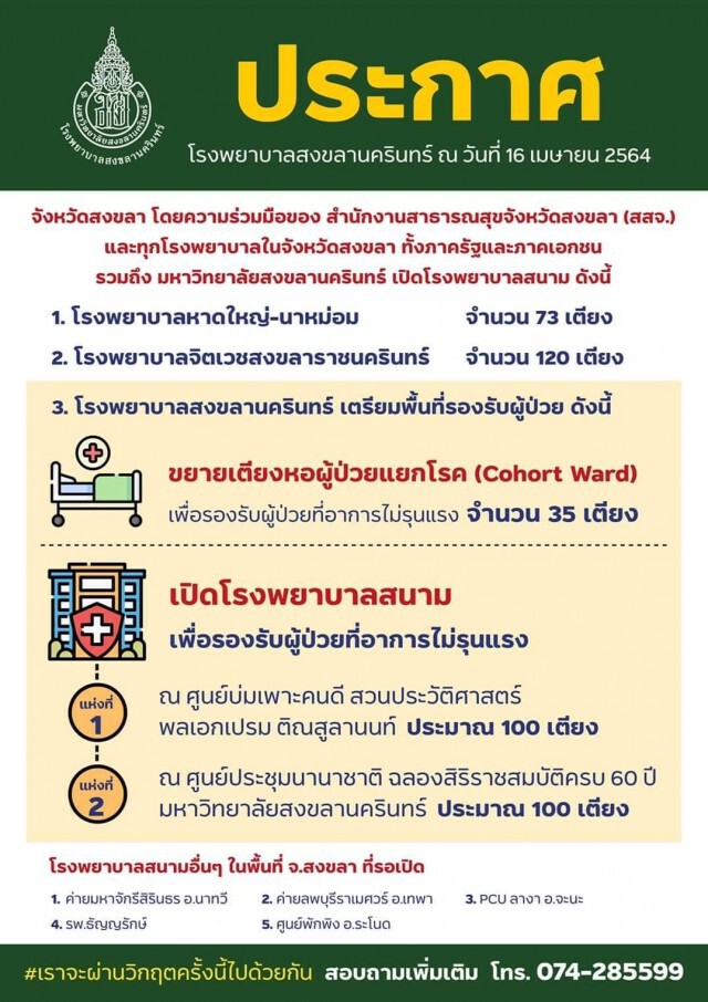 ม.อ.เตรียมโรงพยาบาลสนาม 400 เตียง
