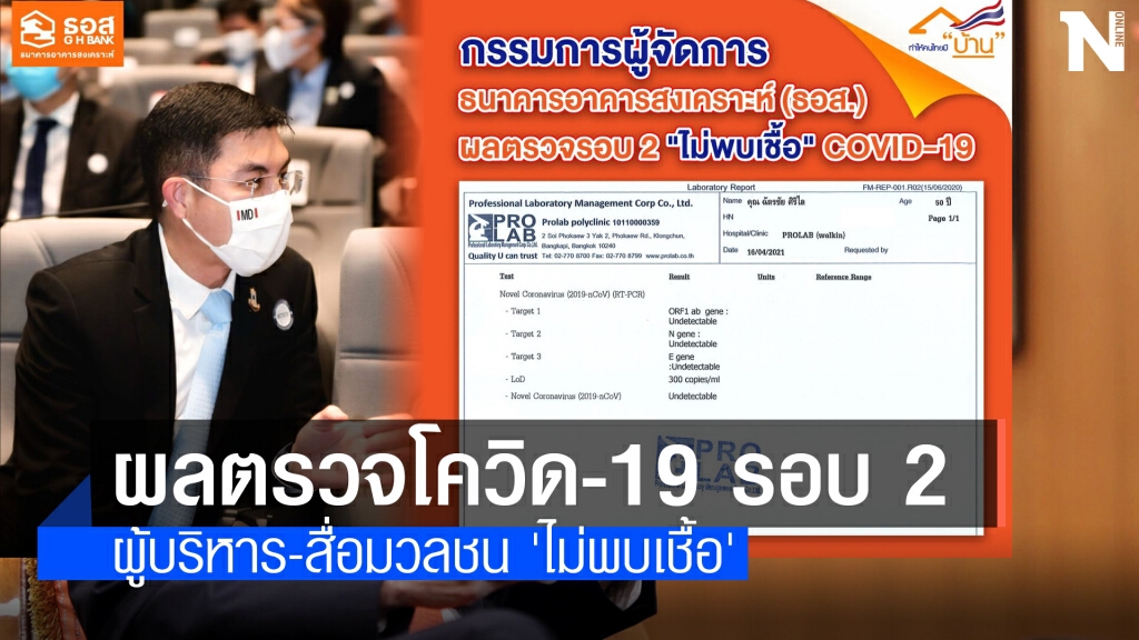 ธอส.โชว์ผลตรวจรอบ 2 'ผู้บริหาร-สื่อ' ไร้เชื้อโควิด-19 ธอส.โชว์ผลตรวจรอบ 2 'ผู้บริหาร-สื่อ' ไร้เชื้อโควิด-19