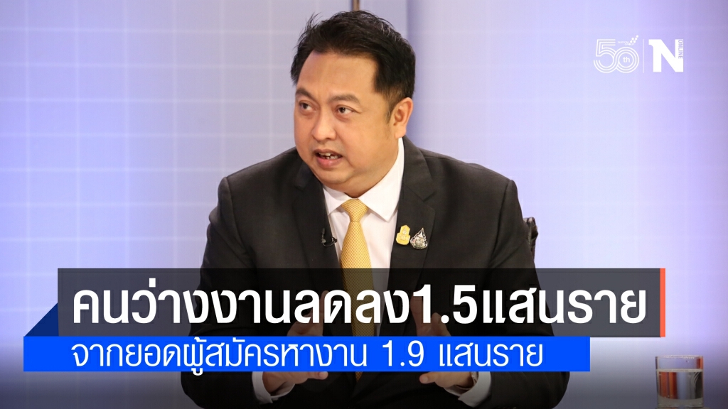 กระทรวงแรงงาน เผยปีงบประมาณ 64 คนว่างงานลดลง 1.5 แสนราย จากจำนวนผู้สมัครหางาน 1.9 แสนราย