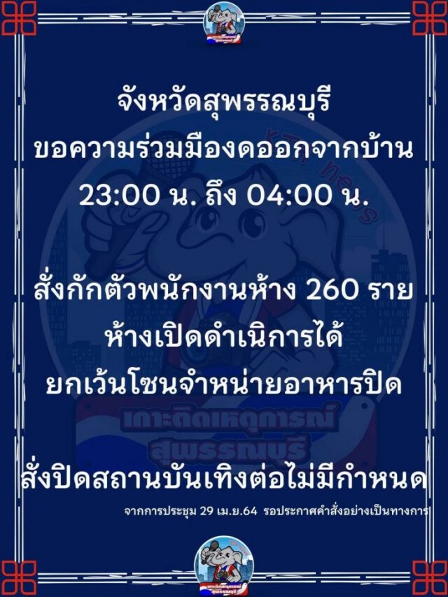 ด่วน!! "สุพรรณบุรี" สั่งกักตัวพนักงานห้างดังกว่า 260 คน