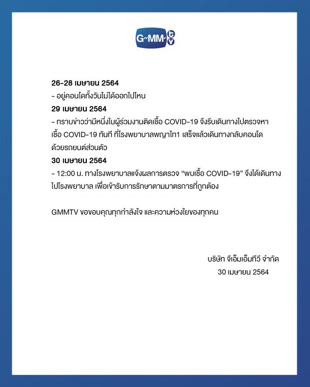 'พลอยภัช'นักแสดงค่าย 'GMMTV' ติดโควิด-19