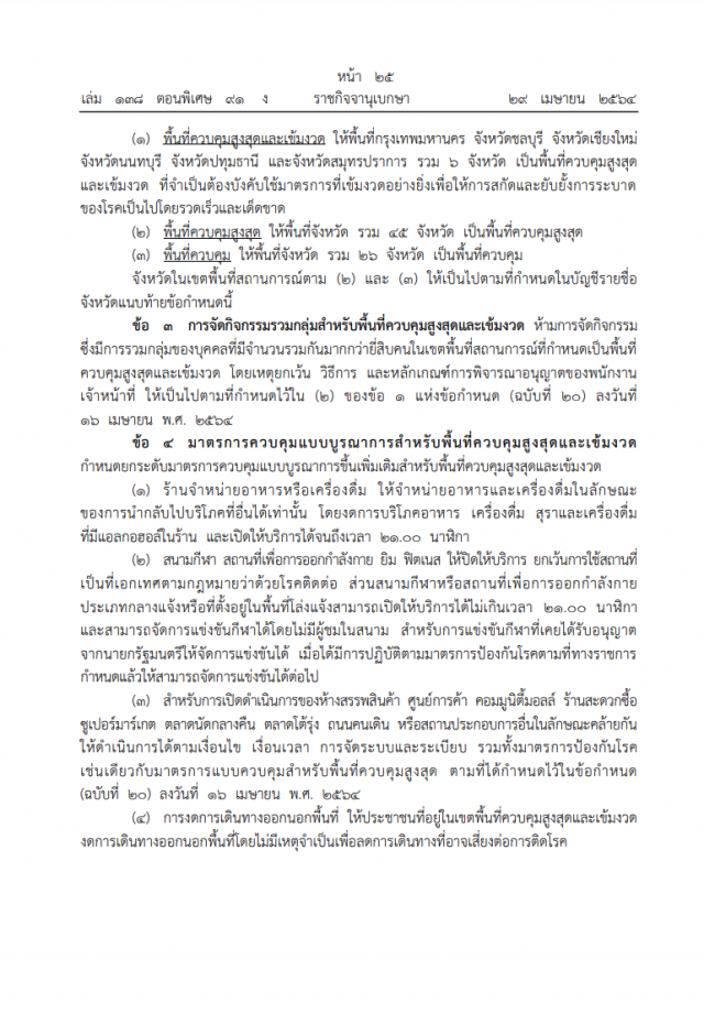 ราชกิจจาฯ ประกาศ ยก 6 จังหวัด 'พื้นที่ควบคุมสูงสุด-เข้มงวด'