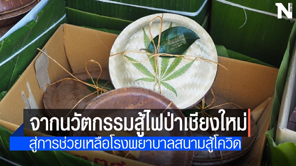จานใบไม้กำลังใจจากไฟป่าสู้โควิดเชียงใหม่