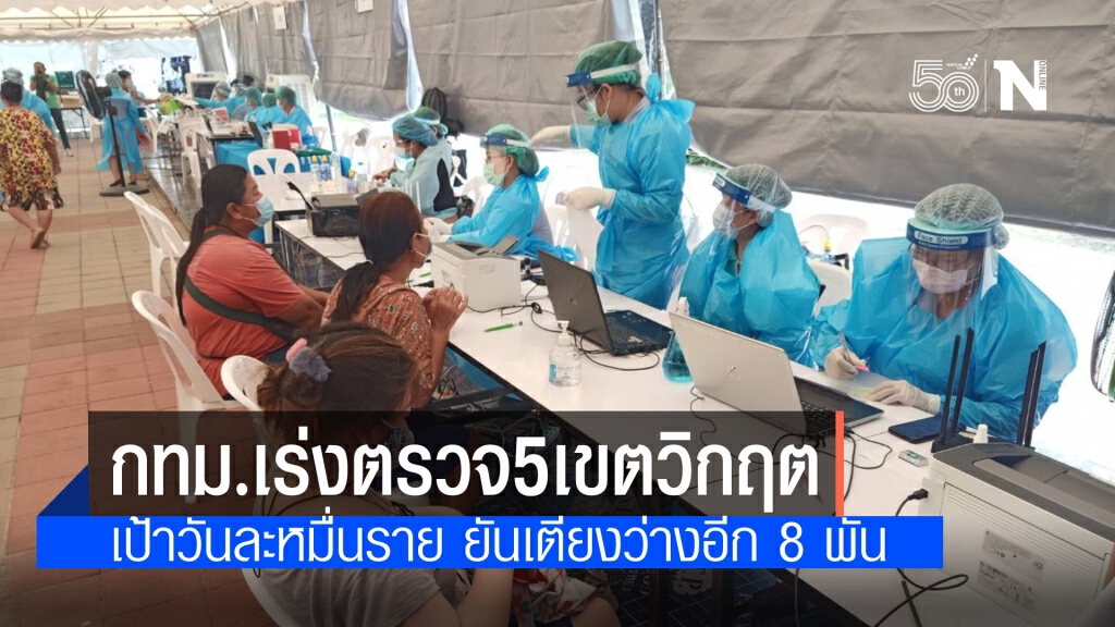 กทม.เร่งตรวจ 5 เขตวิกฤต เป้าวันละ 1 หมื่นราย ระบุ Hospital-รพ.สนาม 1.6 พันเตียงใช้ไปแค่ 50%