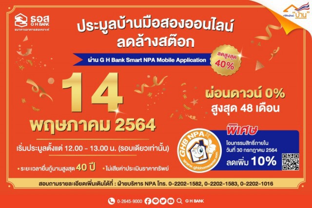 14 พ.ค.นี้ ธอส.ขนบ้านมือสองประมูลออนไลน์ลดสูงสุด 40%