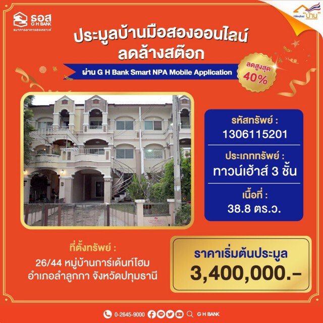 14 พ.ค.นี้ ธอส.ขนบ้านมือสองประมูลออนไลน์ลดสูงสุด 40%