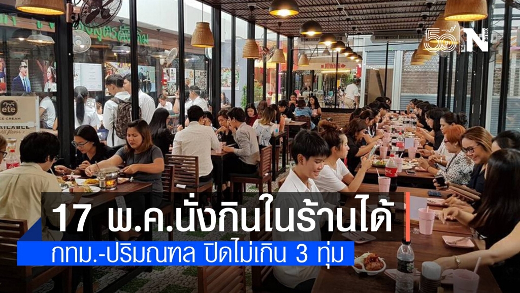 ดีเดย์ 17 พ.ค.ไฟเขียวนั่งกินในร้านได้ กทม.-ปริมณฑลปิด 3 ทุ่ม ดีเดย์ 17 พ.ค.ไฟเขียวนั่งกินในร้านได้ กทม.-ปริมณฑลปิด 3 ทุ่ม