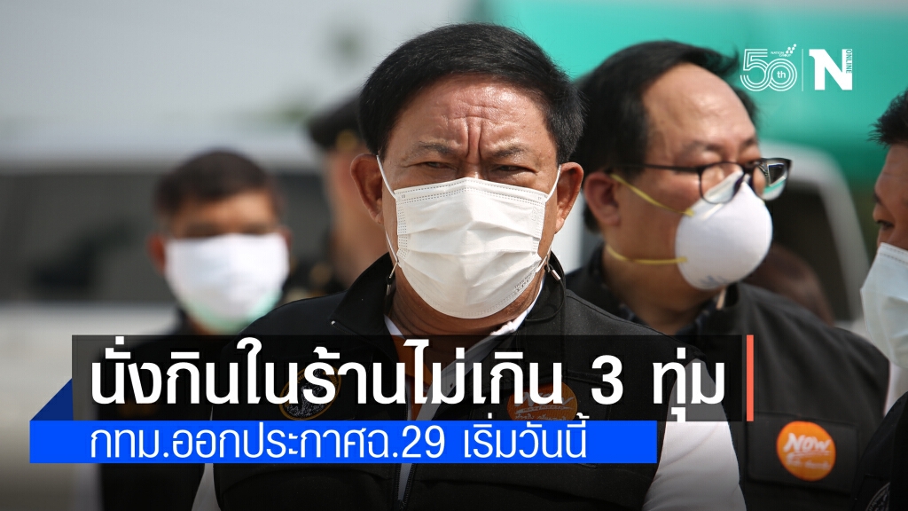 เริ่มวันนี้-31 พ.ค. กทม.ออกประกาศฉบับ 29 นั่งกินในร้านได้ไม่เกิน 3 ทุ่ม-นั่งไม่เกิน 25%