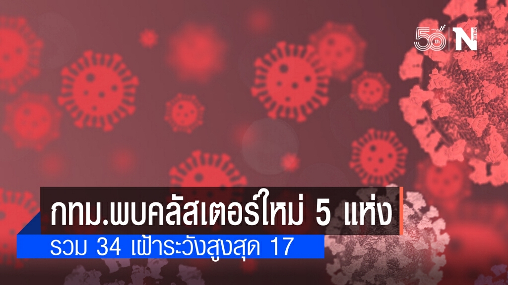 กทม. เฝ้าระวัง 34 คลัสเตอร์ พบใหม่ 5 แห่ง เฝ้าระวังสูงสุด 17 แห่งใน 13 เขต แนวโน้มควบคุมได้ 8 เขต กทม. เฝ้าระวัง 34 คลัสเตอร์ พบใหม่ 5 แห่ง เฝ้าระวังสูงสุด 17 แห่งใน 13 เขต แนวโน้มควบคุมได้ 8 เขต