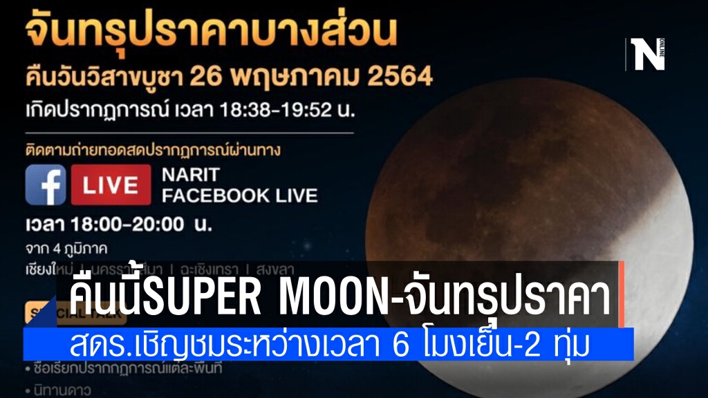 ห้ามพลาดคืนนี้! ปรากฎการณ์ SUPER MOONและจันทรุปราคา ใน 'วันวิสาขบูชา'