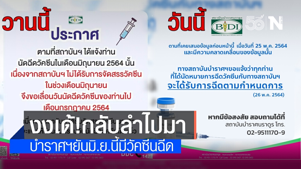 ดราม่า! สถาบันบำราศฯ กลับลำเปิดให้ฉีดวัคซีนตามกำหนดเดิม