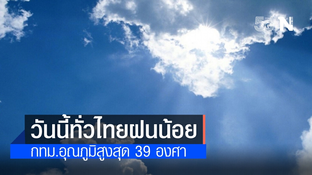 พยากรณ์อากาศวันนี้ ทั่วไทยมีฝนน้อย กทม.อุณภูมิสูงสุด 39 องศาเซลเชียส