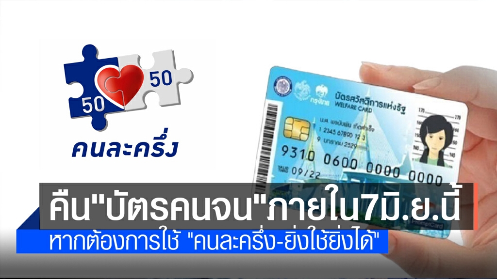 คลังย้ำ หากต้องการใช้ "คนละครึ่ง-ยิ่งใช้ยิ่งได้" ต้องคืน "บัตรคนจน" ภายใน​7มิ.ย.นี้