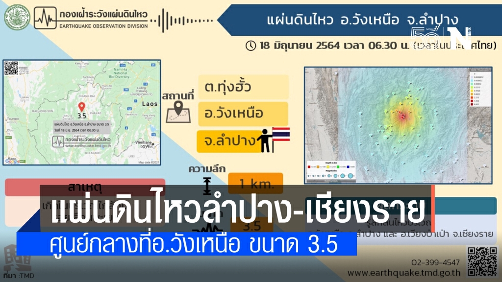 แผ่นดินไหว! ลำปาง-เชียงราย จุดศูนย์กลางอ.วังเหนือ