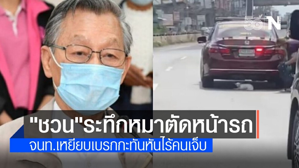 "ลุงชวน" ผวาหนัก เจอหมาวิ่งตัดหน้าขบวนรถเบรกกะทันหัน